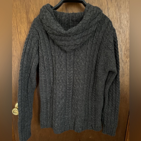 Inis Crafts Irish Wool Hooded Cable Knit Cardigan. Made in Ireland. - Picture 2 of 2